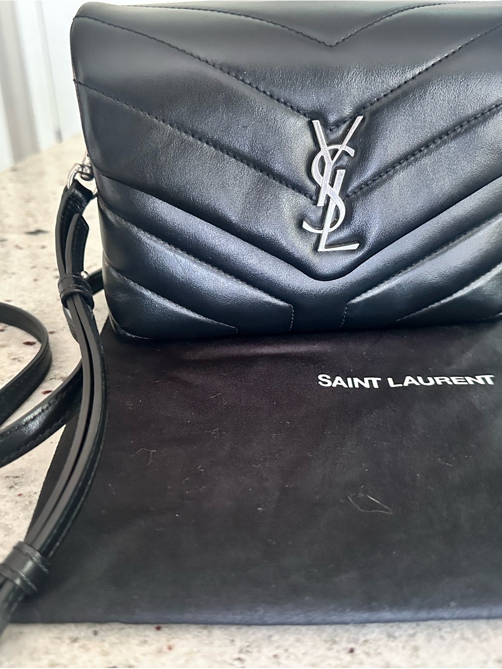 Saint Laurent Black Quilted Lou Lou Leather Crossbody with Silver YSL, Perfect